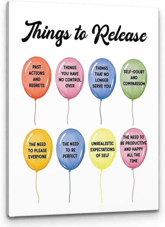 PHAMTE Things To Release Mental Health Wall Art,Inspirational Anxiety Quotes Print Framed Canvas Painting Artwork For School Counseling Office Treatment Therapist Office Decor 11x14 Inch