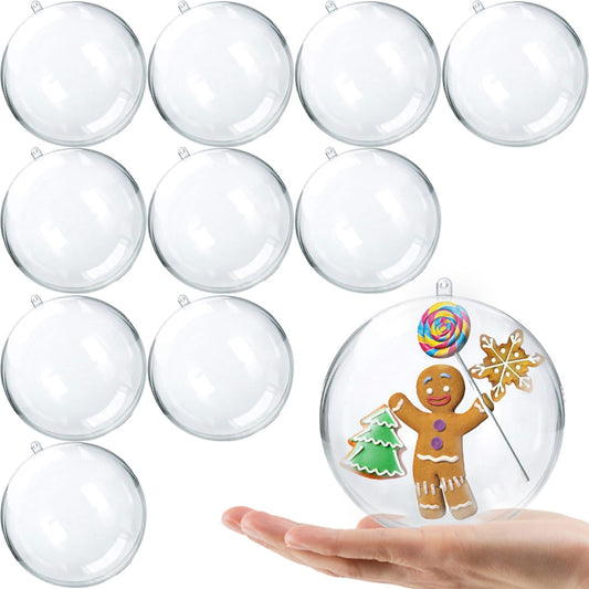 Jishi 10pk Clear Plastic Christmas Ornaments for Crafts Fillable DIY Christmas Ornaments Balls 4 Inch Acrylic Ornaments for Christmas Tree Decorations Hanging Christmas Decorations Home Decor Supplies