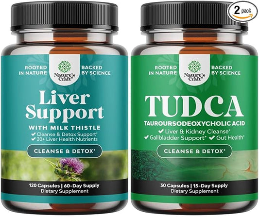 Bundle of Liver Support - Silymarin Milk Thistle Supplements with Dandelion Root, Choline, Beetroot & Artichoke Extract and Bile Salt TUDCA - High Purity Tauro Ursodeoxycholic Acid Gallbladder Cleanse