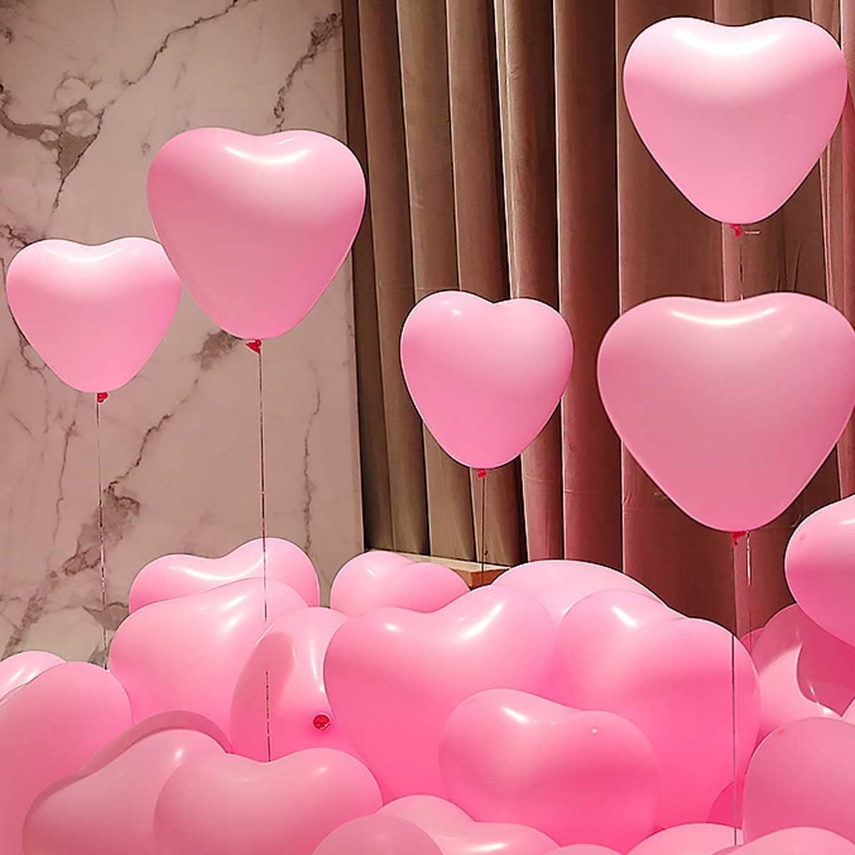 100 6-inch Pink Color Heart shaped Latex Balloons for Valentines Day,Propose Marriage,Wedding Party.