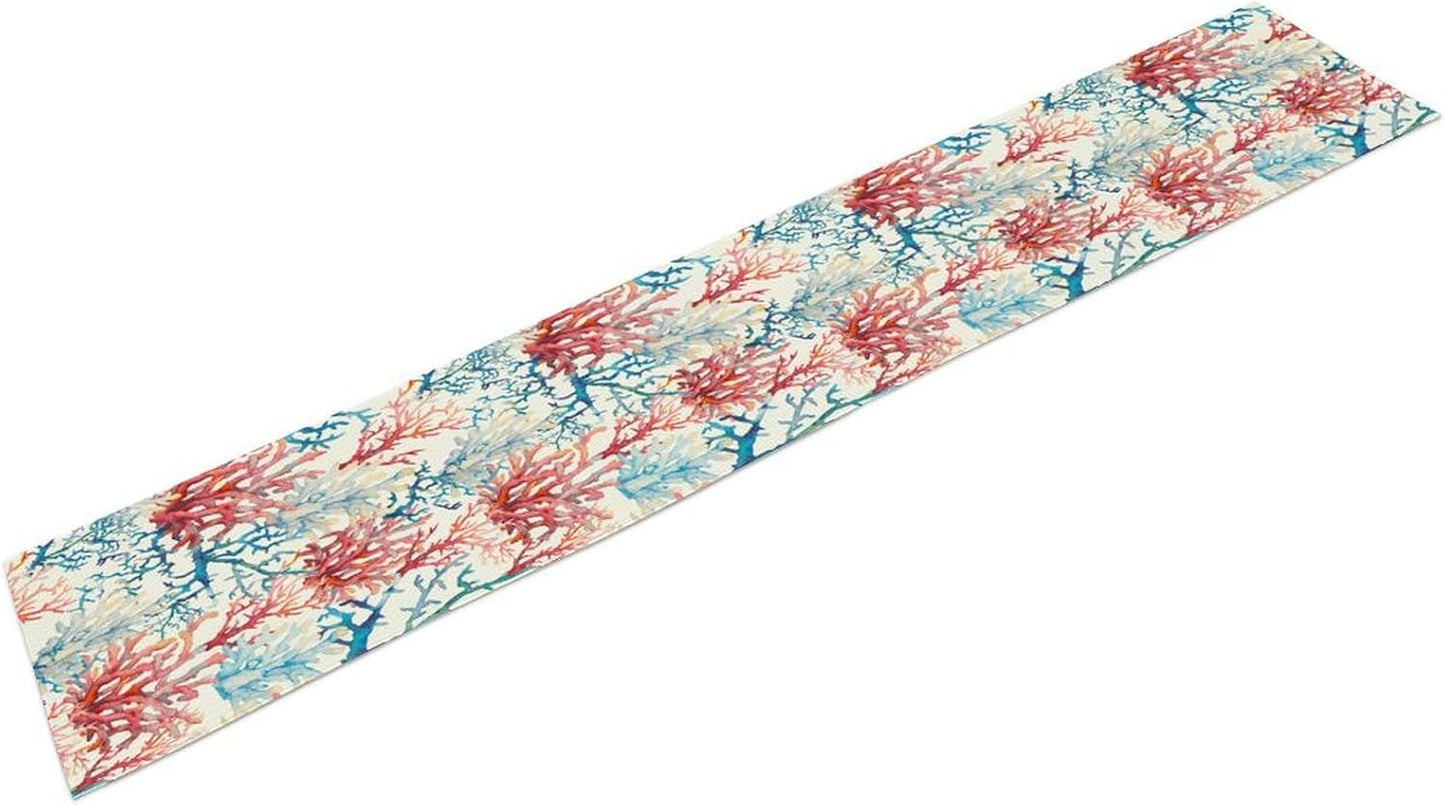 Blue Beach Table Runner, Tropical Ocean Coast Table Runner, Seashell Seasonal Nautical Restaurant Coffee Table Decorations for Home Holiday Party Indoor Outdoor 13x60 Inch