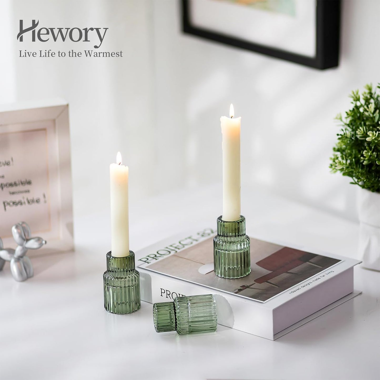 Hewory Glass Taper Candle Holders: 10 PCS Green Vintage Candle Holder Candlestick Holders Bulk, Ribbed Glass Candle Holder Candle Sticks Holder Decor for Table Centerpiece Wedding Christmas Home Decor