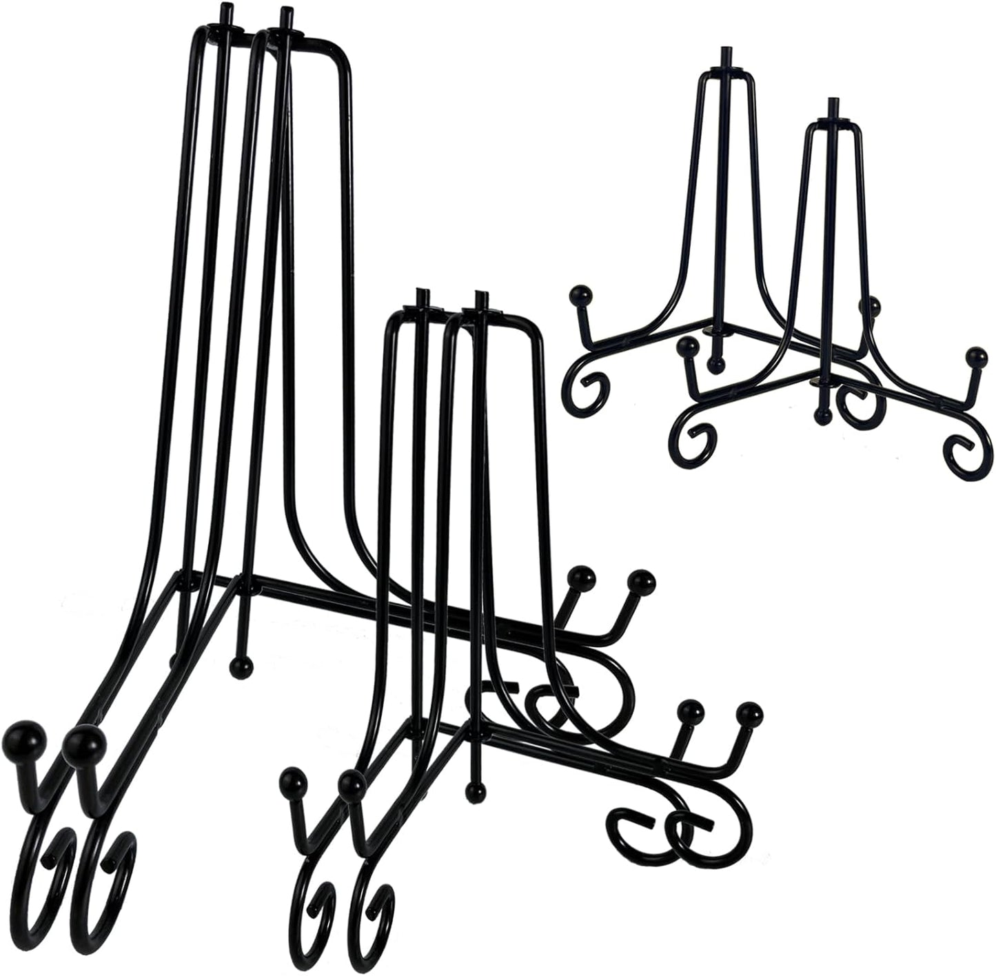 6PCS 3 Size Black Iron Plate Stands for Display - 4, 6, 8 Inch Decorative Metal Plate Holders - Mini Easel, Frame, Book, Card, Plaque, Bowl, Picture Display Stands