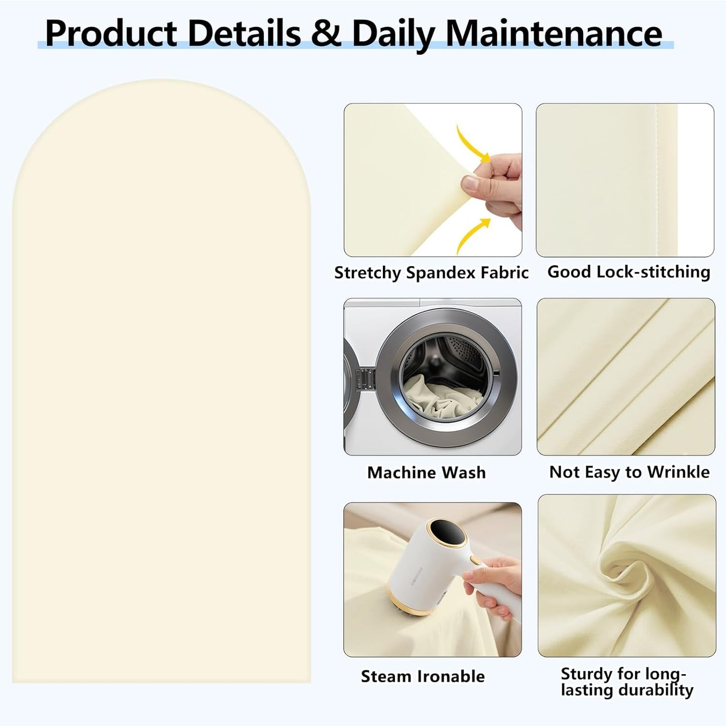 HEMMOTOP 6.6 ft Light Beige Arch Backdrop Cover (No Arch Stand), Spandex Arch Covers Stretchy Backdrop for Balloon Arches, Wedding, Birthday Party, Baby Shower, Banquet Arch Decoratio