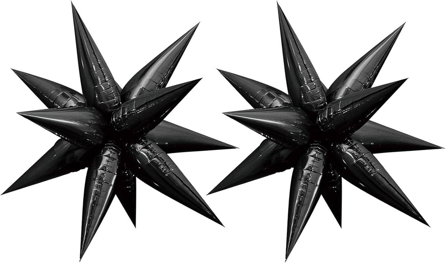 Tellpet Star Balloons Starburst Spike Shaped Balloon, 2pcs Large, Black