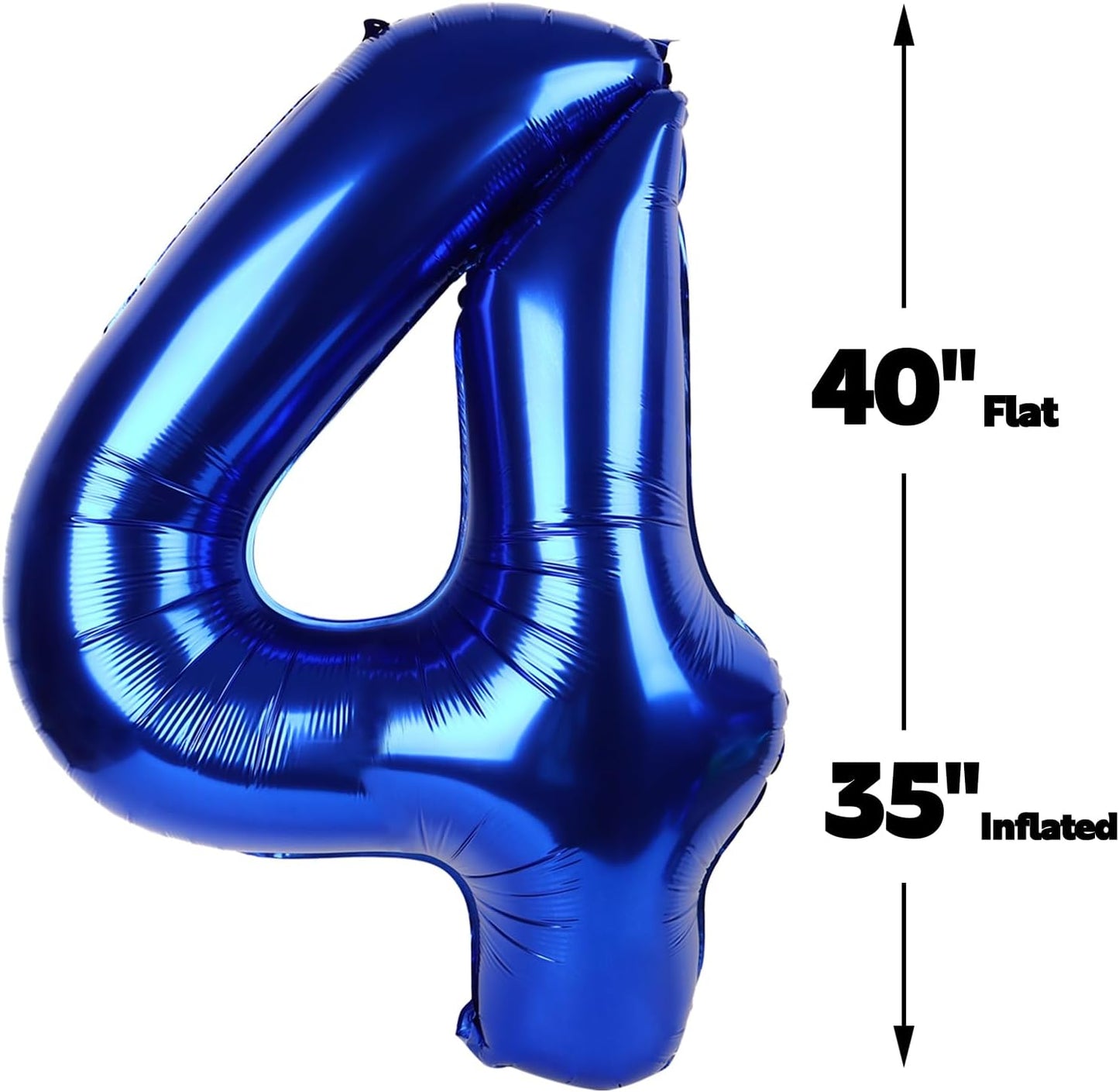 40 Inch Night Blue Large Number 4 Balloons, Giant Foil Number Four 14 24 34 40 44 Balloons, Night Blue Mylar Big Balloon for Anniversary Graduation Decorations