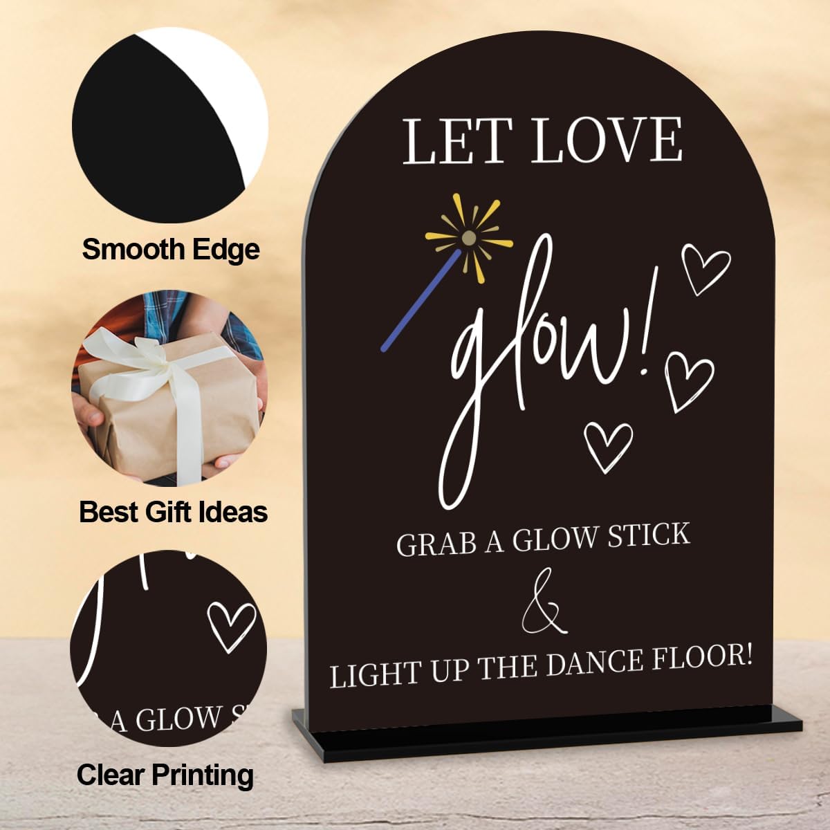 Wedding Glow Sticks Sign, Light Up Dance Floor Desk Decor, Wedding Dance Floor for Engagement Bridal Shower Reception Desk Table Decor Acrylic Sign (Black)