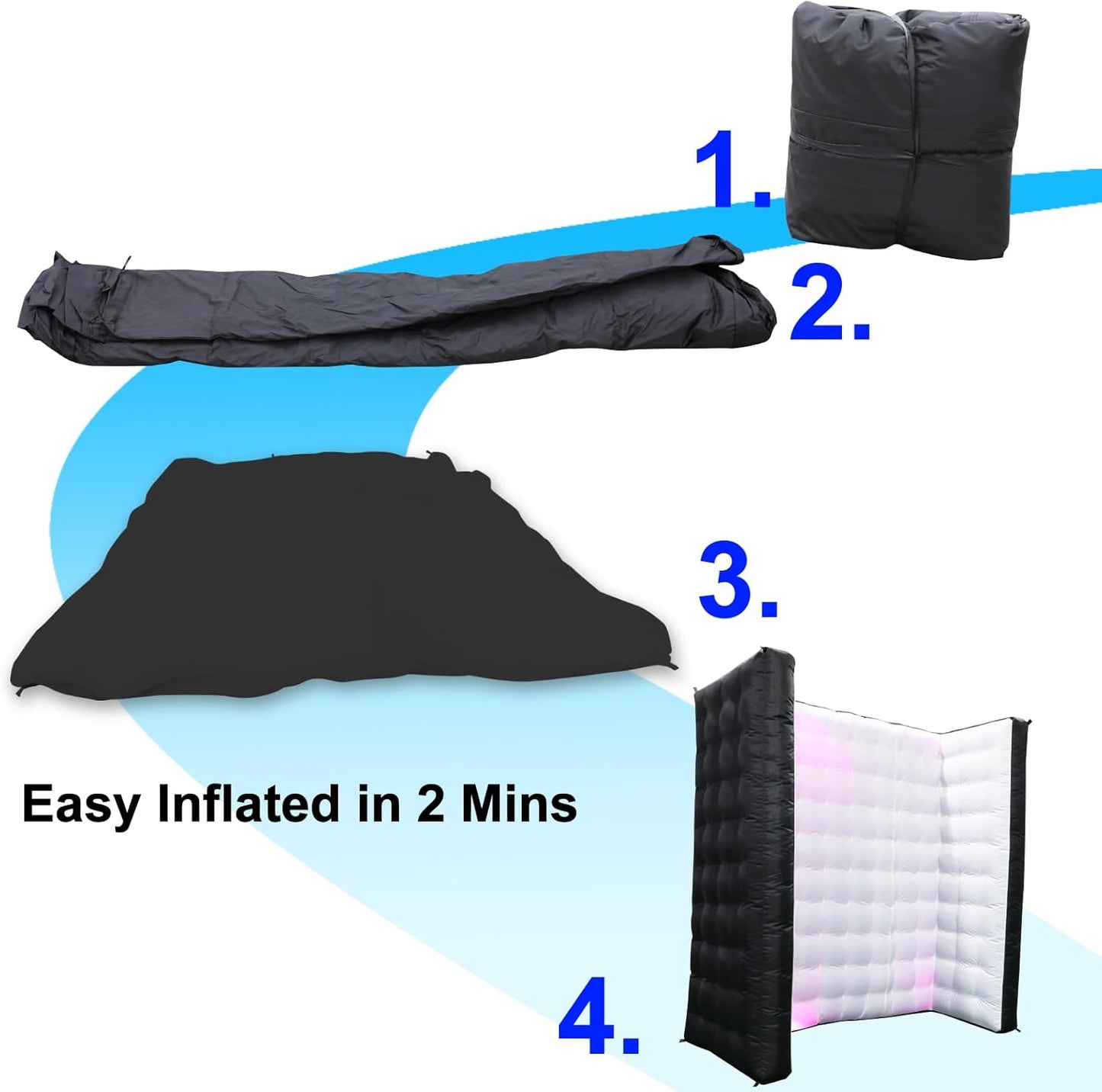 Black Inflatable Photo Booth Wall Background Straight Wall Background Party with Led Lights,Use in Advertising, Bars, Events, Trade Shows