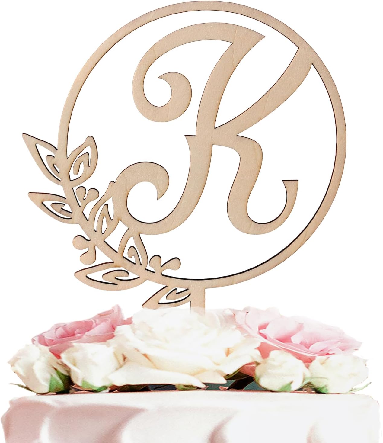 LINGTEER Personalized Inital Letter K Wooden Cake Topper Perfect for Birthday Rustic Wedding Anniversary Party Keepsake Decoration