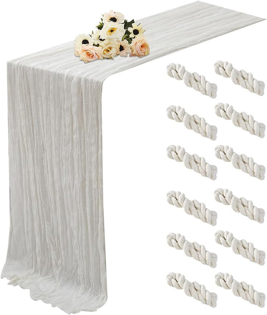 White 12 Pack Cheesecloth Table Runner 120 Inch 10 FT Boho Rustic Gauze for Wedding Baby Shower Party Farmhouse Summer Home Decor Washable