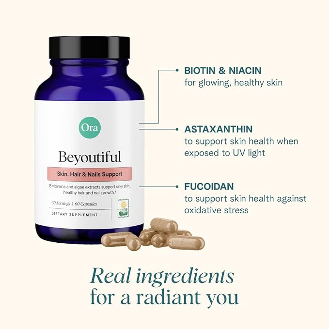 Ora Organic BeYouTiful & Hormone Balance Bundle: Natural Beauty & Wellness Essentials for Women, 60 Vegan Capsules with B Vitamins + 90 Capsules Formulated with Ashwagandha and More.
