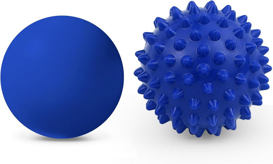 Physical Massage Therapy Ball Set: Lacrosse & Spiky Ball Set for Stress Relief, Muscle Therapy, Myofascial Release, Portable Pain Relief Tool for Gym Office Home Use (Blue-Blue)