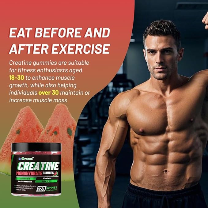 Creatine Monohydrate Gummies 6g for Men & Women, Potent Creatine Supplement, Chewables Creatine for Energy Boost, Increase Strength and Build Muscle, Gluten-Free, Sugar Free,120 Count