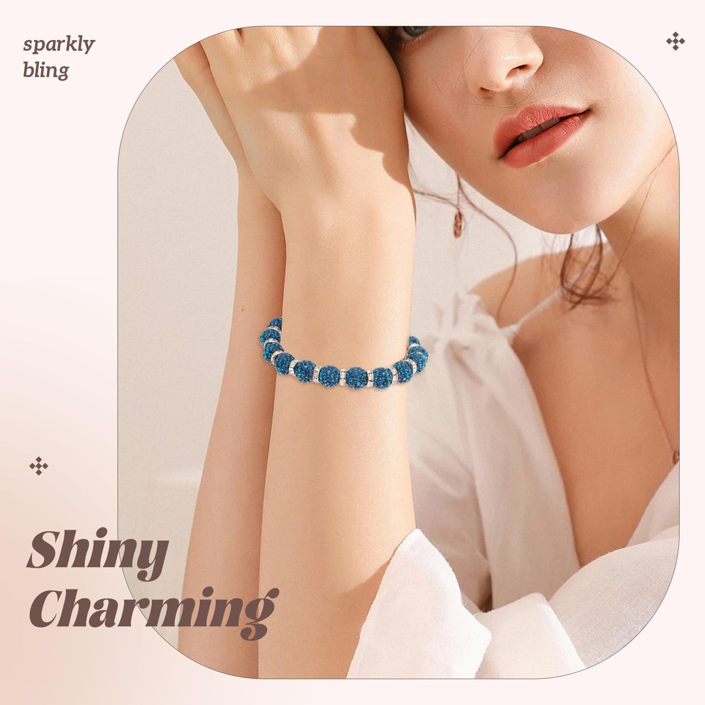 200pcs 10mm Rhinestone Beads for Jewelry Making, Blue Zircon Shiny Round Disco Ball Beads Bulk, Sparkle Crystal Clay Christmas for Bracelet Baseball Necklace Earring Crafting and DIY