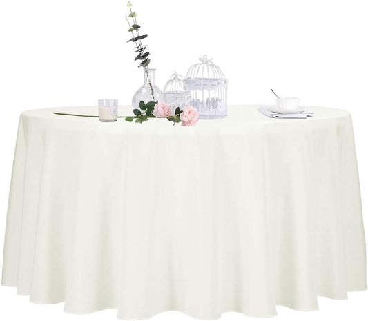 Ascoza 2pack 120 Inch Ivory Round Tablecloth in Polyester Fabric for Wedding/Banquet/Restaurant/Parties