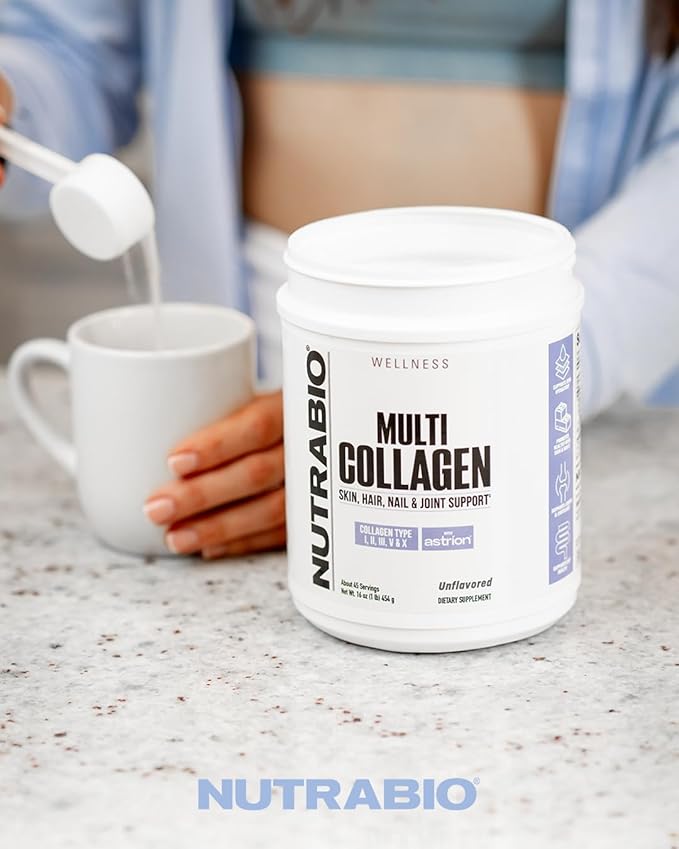 NutraBio Multi Collagen Powder- Hydrolyzed Collagen Peptides for Glowing Hair & Skin- Grass-Fed- Collagen Powder for Women and Men- 40 Servings