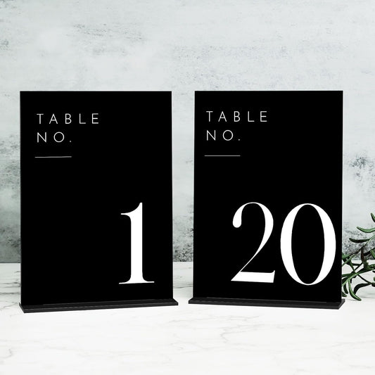 JINMURY Black Wedding Table Numbers 1-20 with Stands, 5"x7" Black Acrylic Table Numbers with White Font, Perfect for Wedding Party Reception(1-20, 5"x7")