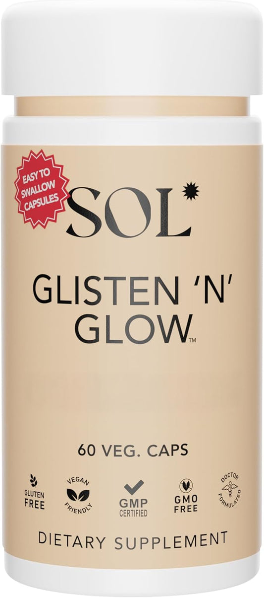 Glisten ‘N’ Glow Supplement: Skin Vitamins for Women – Biotin, Collagen & Skin-Loving Vitamins A, B, C, E for Clear Complexion & Youthful Glow, 60 Easy to Swallow Capsules