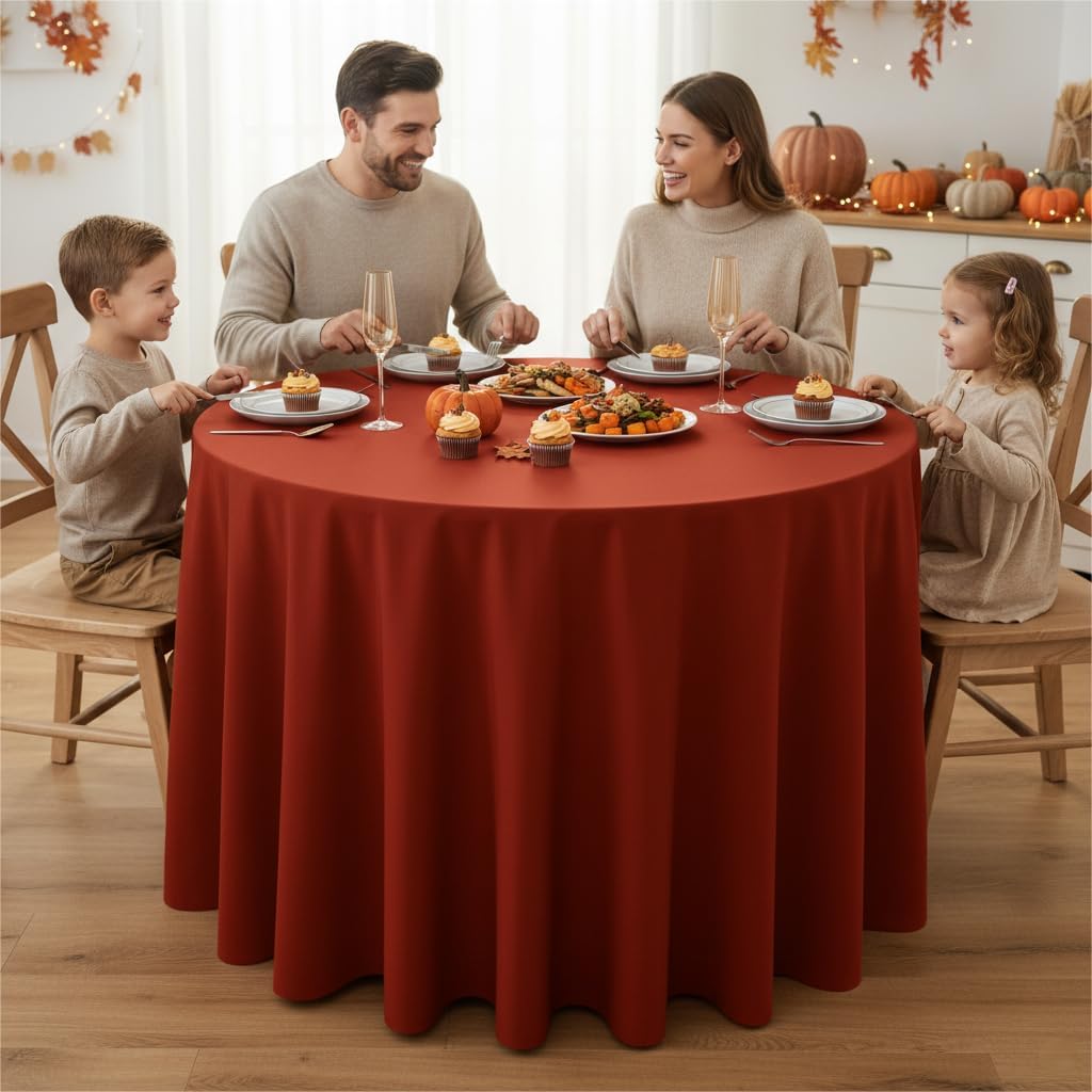 Fitable 6 Pack Rust Round Table Clothes - 90 Inches in Diameter - Stain Resistant and Washable Fall Tablecloths, Polyester Fabric Table Covers for Wedding, Party, Banquet, Gathering