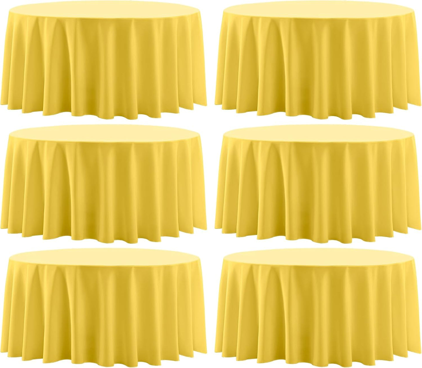Round Tablecloth 6 Pack 108 Inch Yellow Tablecloths Washable Decorative Linen Polyester Table Clothes Cover for Dining Table Banquets Buffet Parties and Wedding