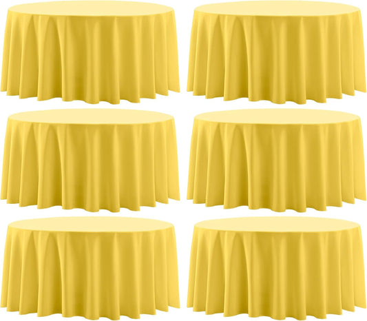Round Tablecloth 6 Pack 90 Inch Yellow Tablecloths Washable Decorative Linen Polyester Table Clothes Cover for Dining Table Banquets Buffet Parties and Wedding