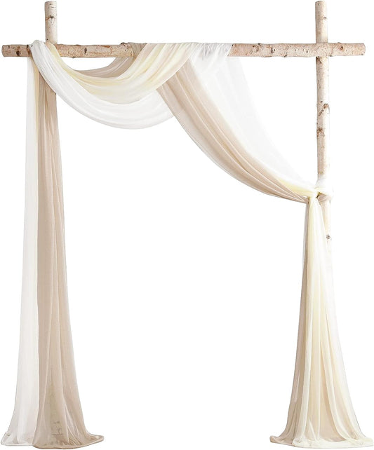 Floroom Wedding Arch Draping Fabric 3 Panels 20Ft Chiffon Fabric Drapes Arbor Drapery Wedding Ceremony Reception Swag Decorations (Nude +Cream +White)