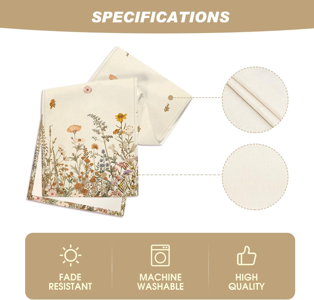 Artoid Mode Wild Flowers Grasses Floral Fall Table Runner, Seasonal Autumn Kitchen Dining Table Decoration for Home Party Decor 13x120 Inch