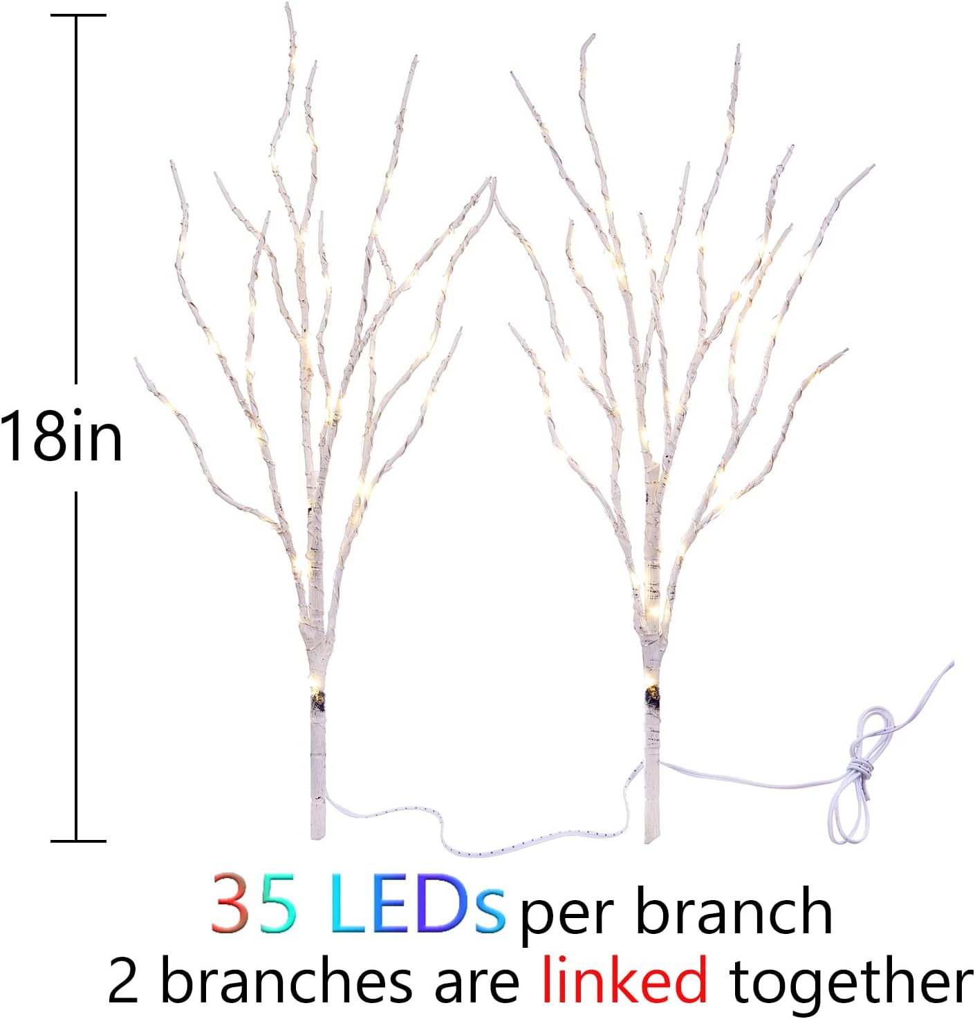 Fudios Lighted Birch Branches with 70 Multicolor LED Fairy Lights 18in Battery Operated, Lit White Twig Branches Color Changing Lights for Christmas Party Decoration