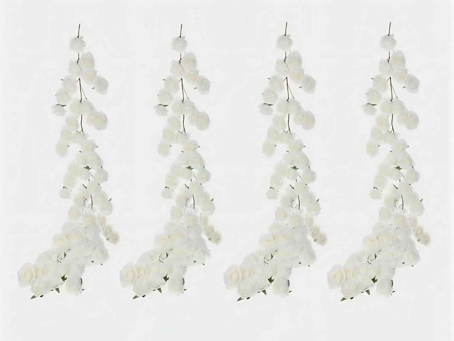 4 Pcs White Artificial Rose Vine Hanging Fake Flowers Garland for Wedding Anniversary Birthday Party Background Arch Garden Home Wall Room Decor