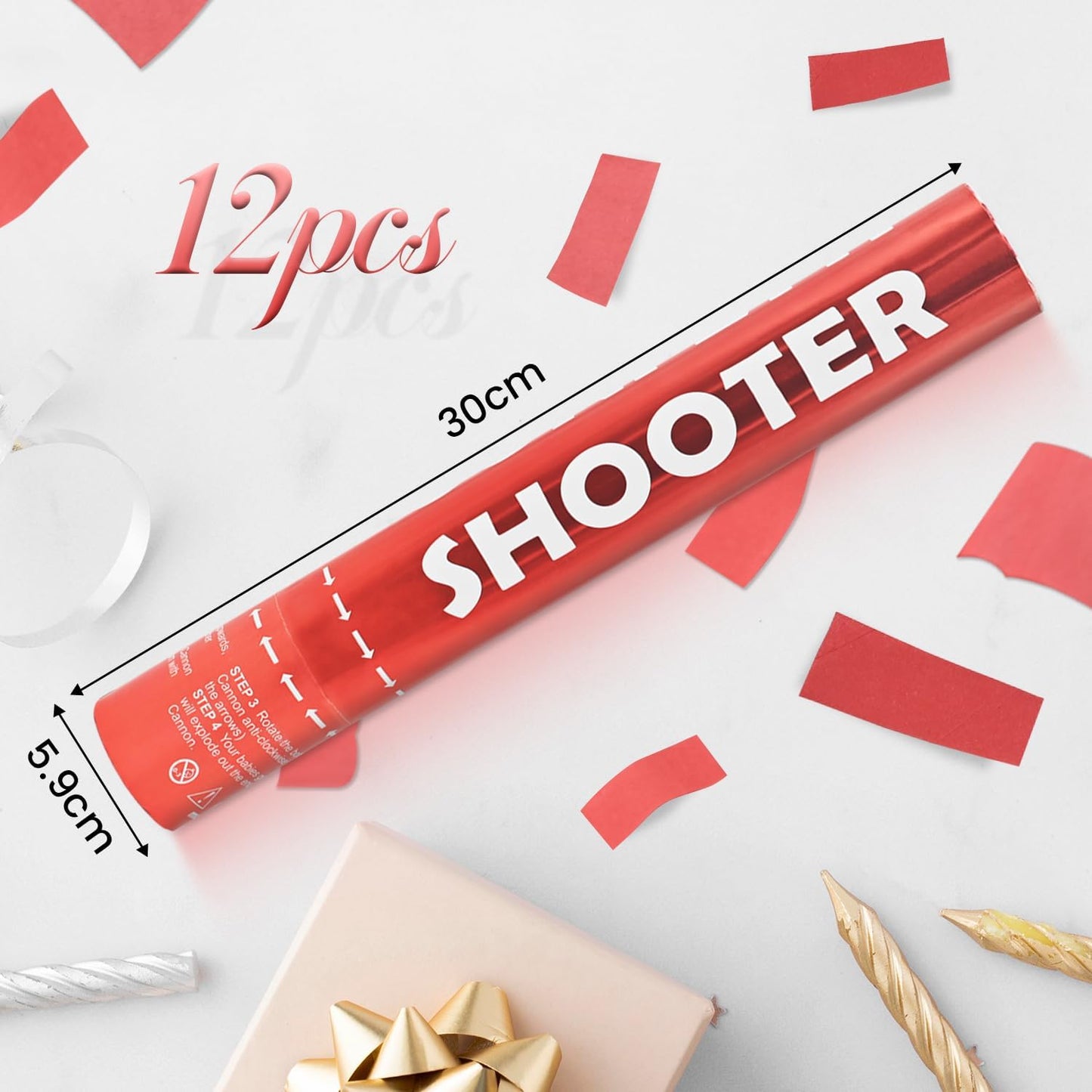 12 Pack Red Biodegradable Confetti Cannon-Confetti Poppers for Wedding, Graduation, Birthday, New Year's Eve Celebration Valentines Day Wedding Engagement Anniversary Bridal Shower Party Supplies