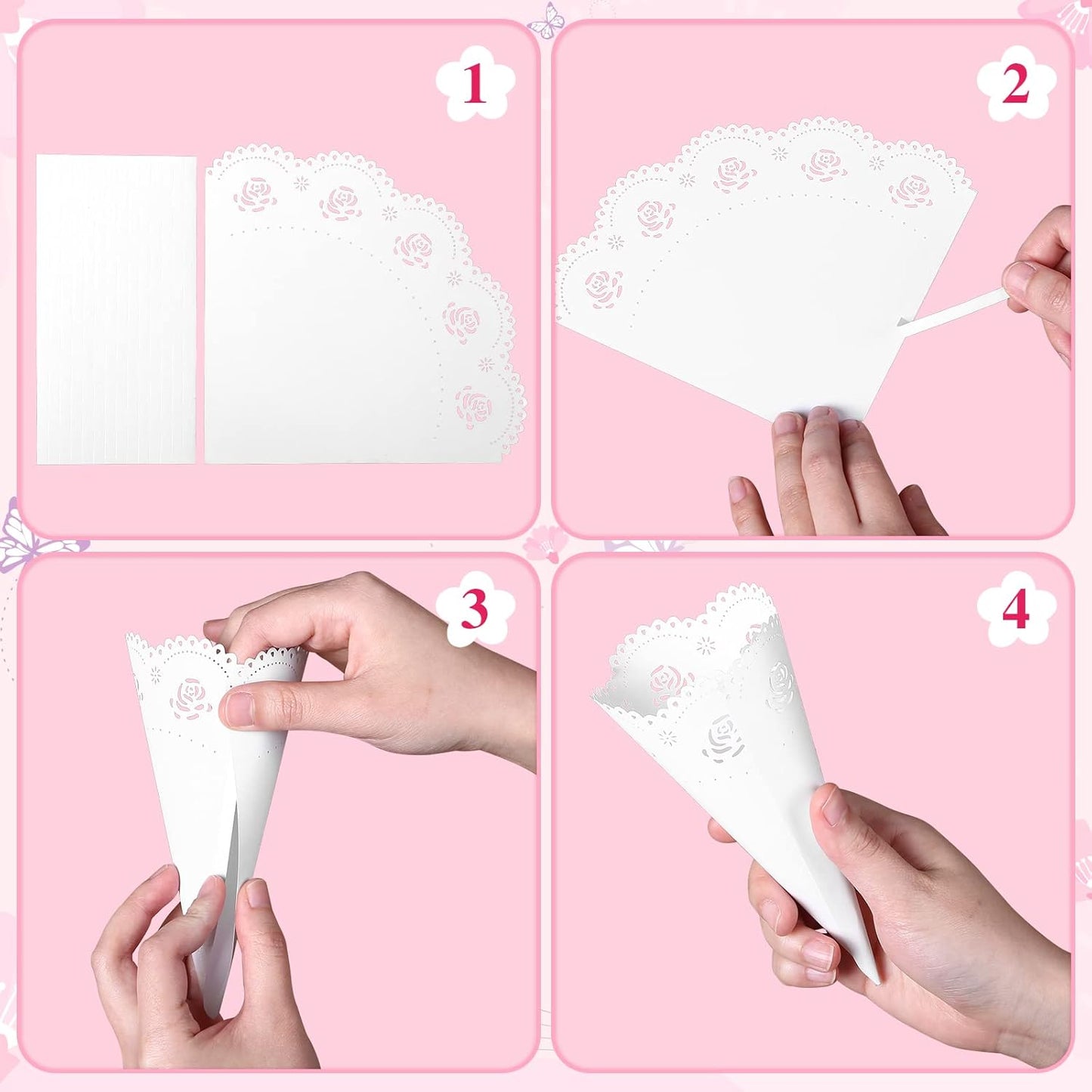 GWHOLE 100 Pcs Rose Confetti Petal Cone for Wedding Party, White