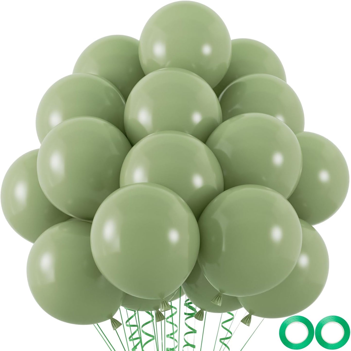100pcs Sage Green Balloons, 12inch Neutral Olive Green Balloons for BOHO Wedding Birthday Baby Bridal Shower Gender Reveal Party Decoration (with 66ft Ribbon)