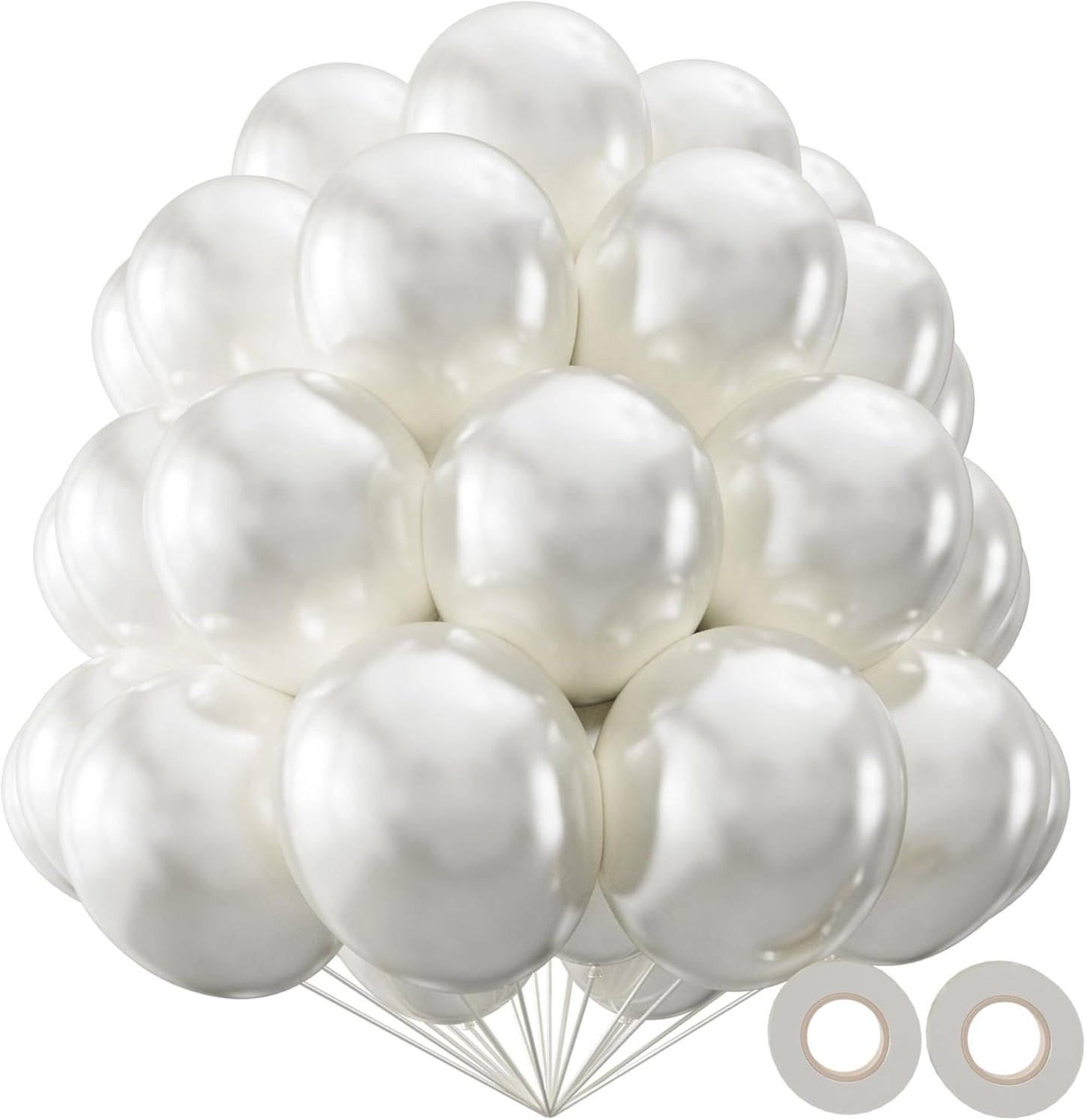 KAWKALSH Pearl White Balloon 12 Inch, 110pcs Latex Party Balloons Helium Bright Color for Birthday Baby Shower Wedding Party Supplies Arch Garland Decoration