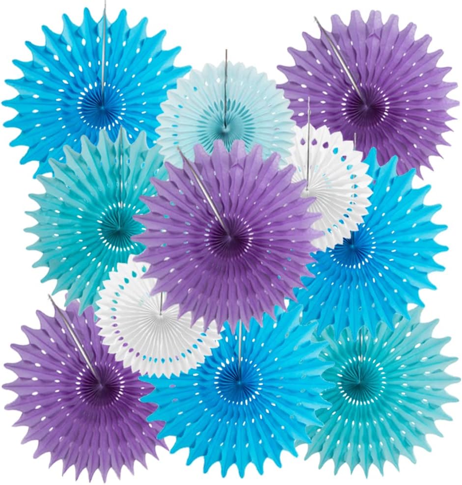 SUNBEAUTY Pack of 11 Purple Lavender Blue Hanging Honeycomb Paper Fans Decoration Mermaid Theme Tissue Paper Fan Garland for Baby Shower Girl Kid Birthday Under The Sea Wedding Party Supplies
