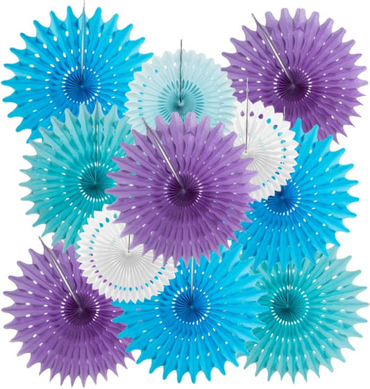 SUNBEAUTY Pack of 11 Purple Lavender Blue Hanging Honeycomb Paper Fans Decoration Mermaid Theme Tissue Paper Fan Garland for Baby Shower Girl Kid Birthday Under The Sea Wedding Party Supplies