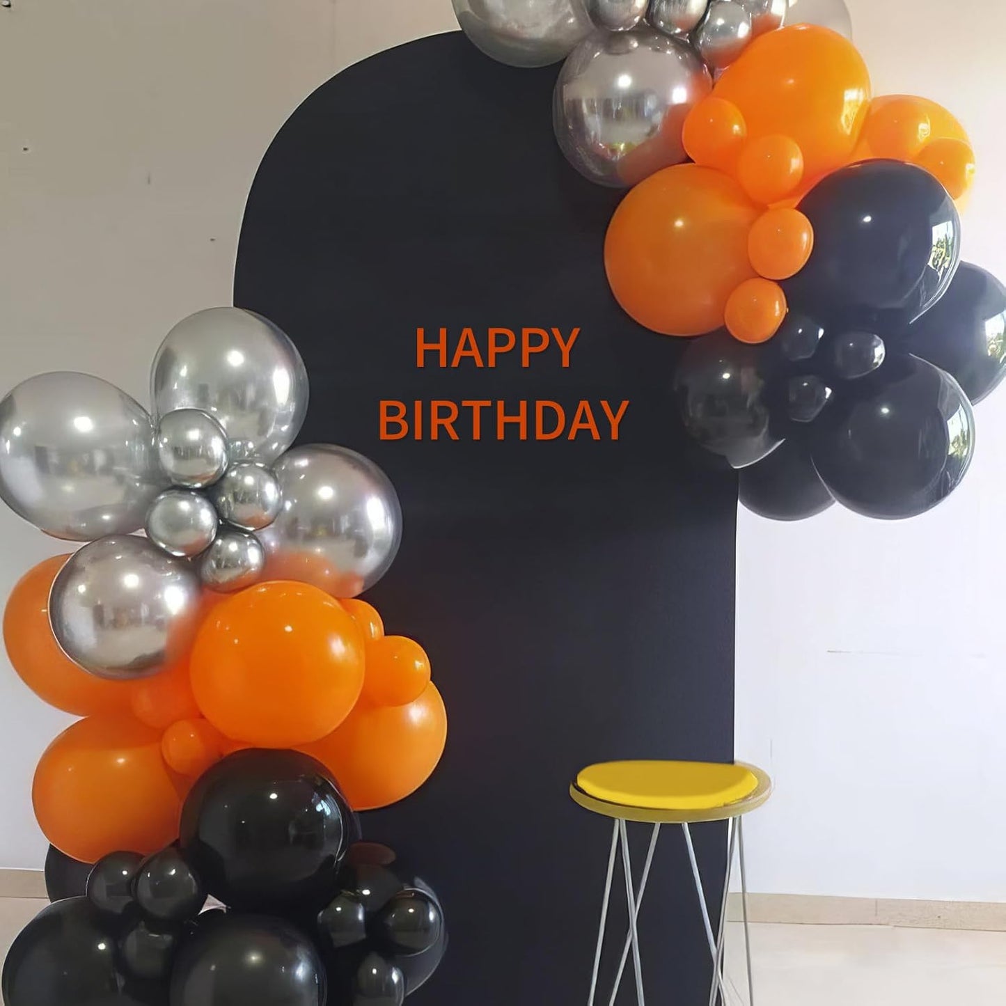 Black Orange Silver Balloons, 50pcs Black Orange Balloons, Metallic Silver Matte Orange Black Balloon for Birthday Boys Man Baby Shower Halloween Basketball Theme Party Wedding Bachelorette Decoration