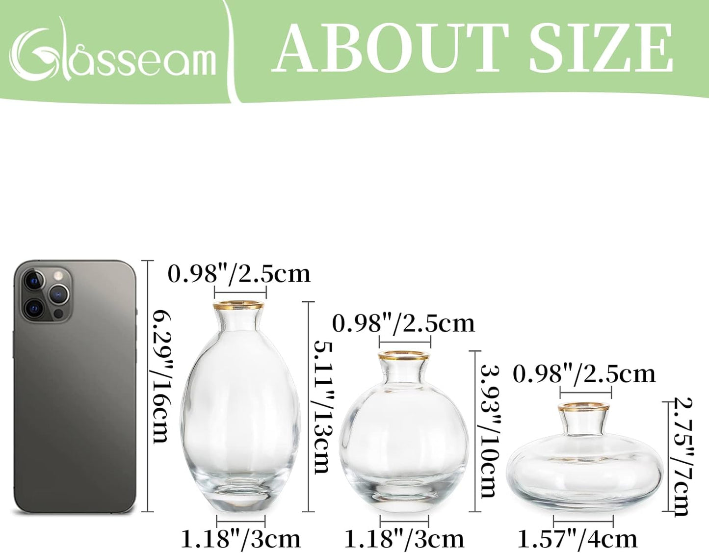 Glass Bud Vase for Centerpieces: 12Pcs Glasseam Gold Rim Mini Small Vases for Flowers Bulk Flower Vase Set Aesthetic Cute Handmade Tiny Short Wedding Table Centerpiece Decor