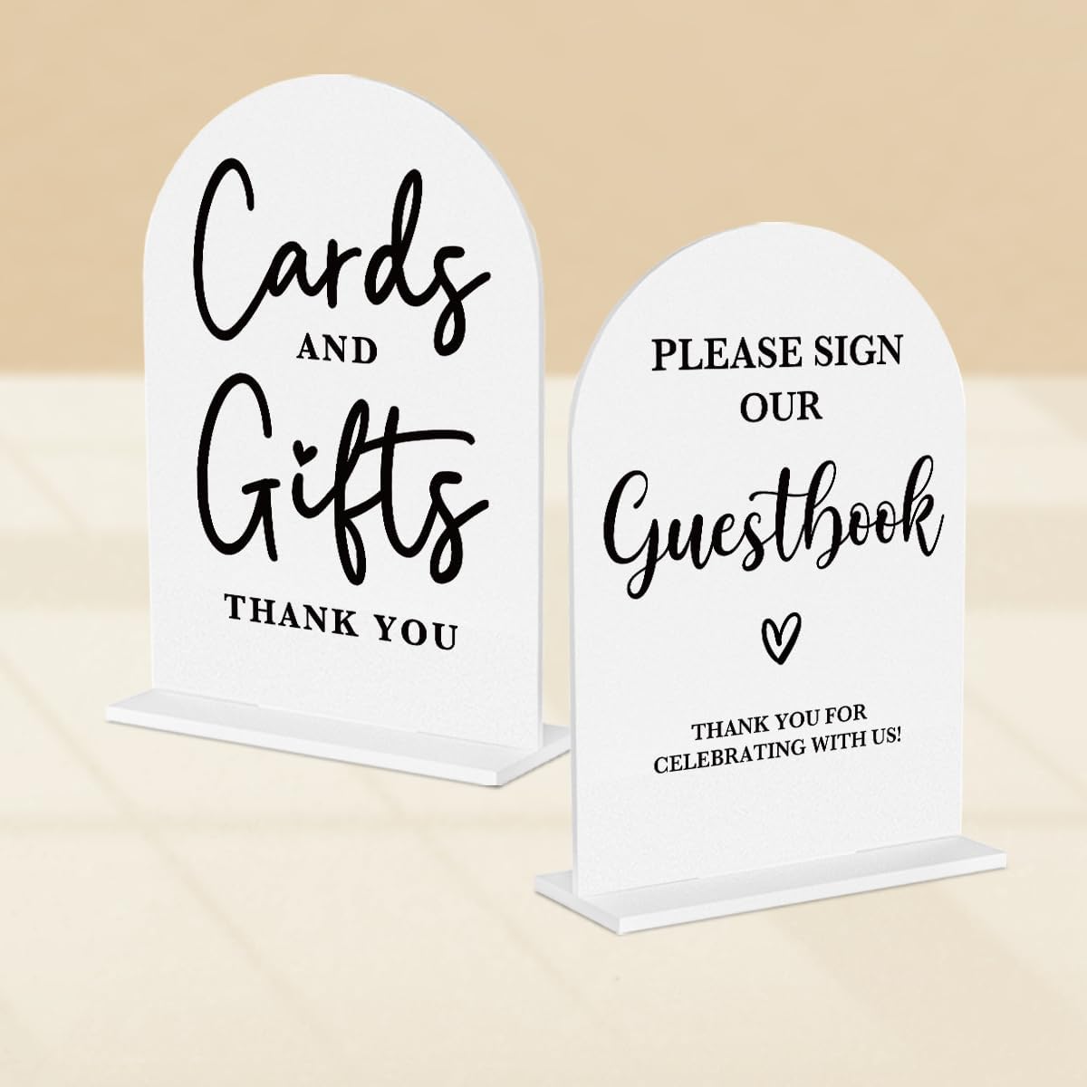 2 Pcs Acrylic Wedding Signs for Ceremony and Reception, Bridal Shower Decorations, Cards and Gifts Signs, Guest Book Sign, Arch Acrylic Table Top Sign with Holder for Wedding Reception (White)