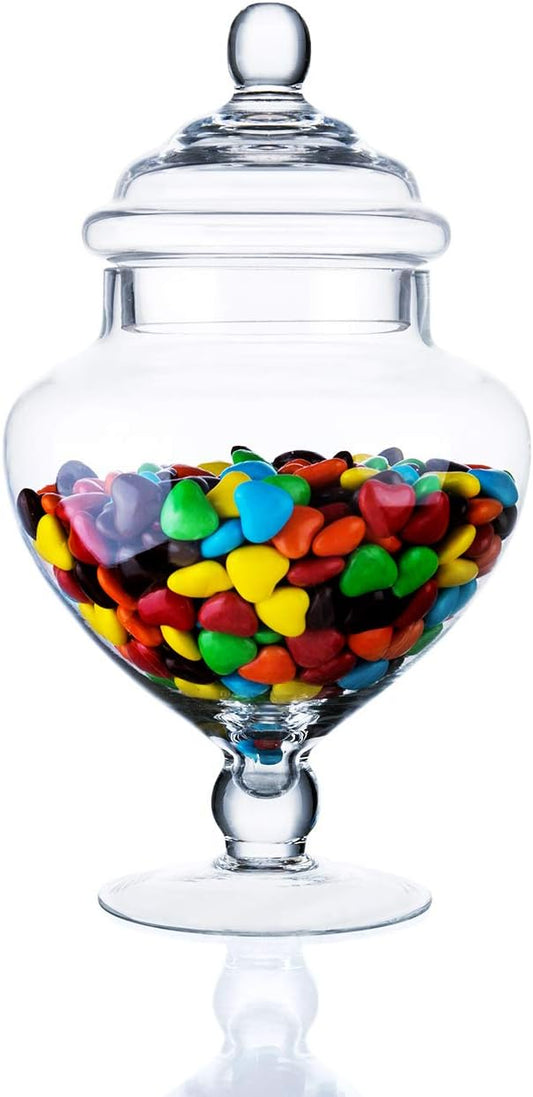 Diamond Star Clear Glass Apothecary Jars, Heart Shape Small Candy Buffet Display Elegant Storage Jar, Decorative Party Wedding Candy Organizer Canisters Xmas Gift (H: 9", D: 5"; 28 FL.OZ)