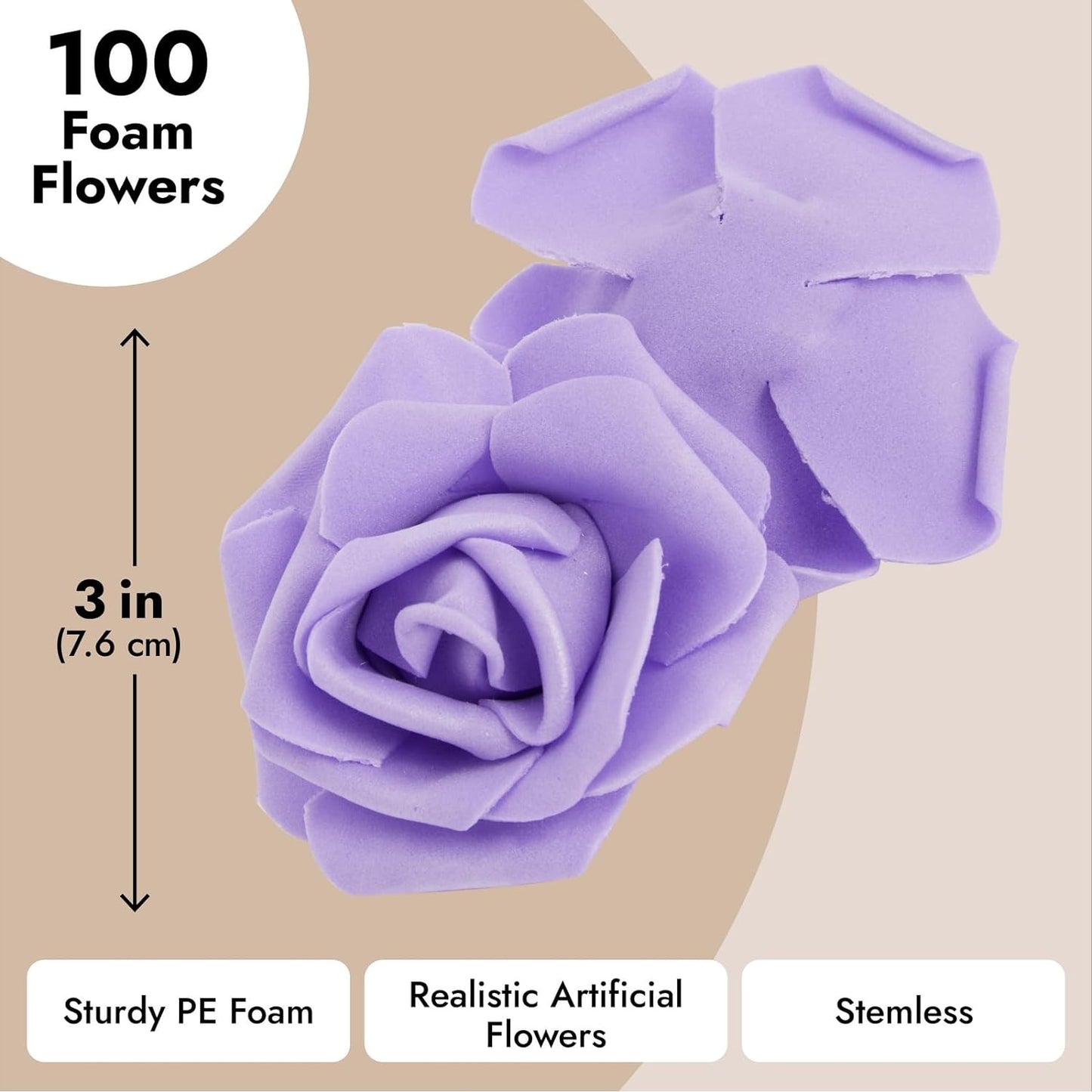 Juvale 100-Pack Purple Faux Flowers for Wedding Decor - 3-in Stemless Artificial Roses - Reusable Plastic Heads for Centerpiece Table Decorations & Crafts