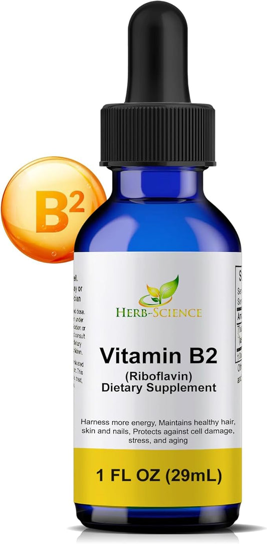 Vitamin B2 Supplement - Riboflavin Drops Liquid Extract - for Headache Relief, Natural Energy - Support for Hair, Skin, Nail Health,Collagen Production - Non-Alcoholic - 1 Fl.oz.