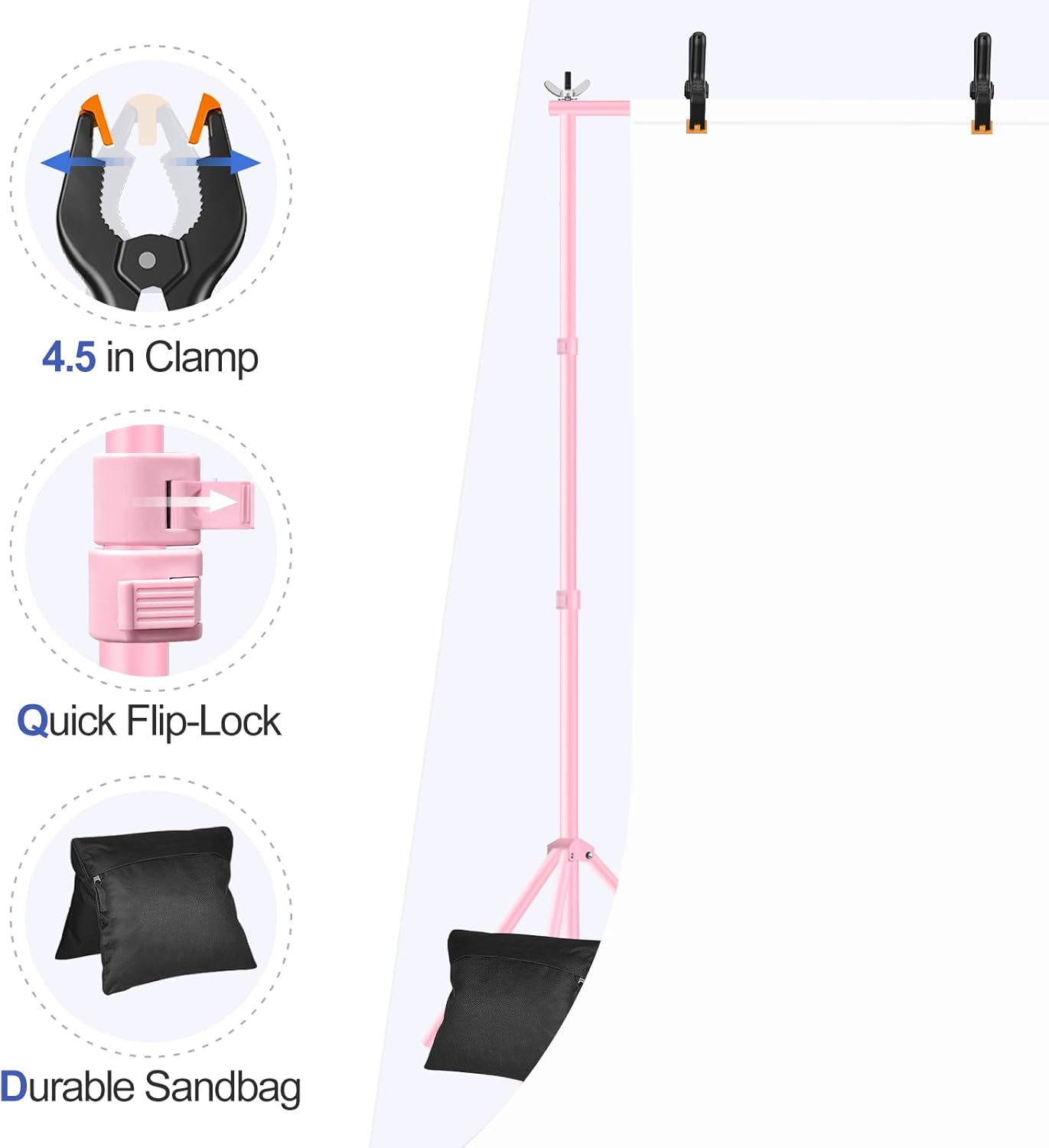 EMART Backdrop Stand 10x7ft(WxH) Photo Studio Adjustable Background Stand Support kit with 2 Crossbars, 8 Clamps, 2 Sandbags and Carry Bag for Parties, Events Decoration, Wedding, Photography -Pink
