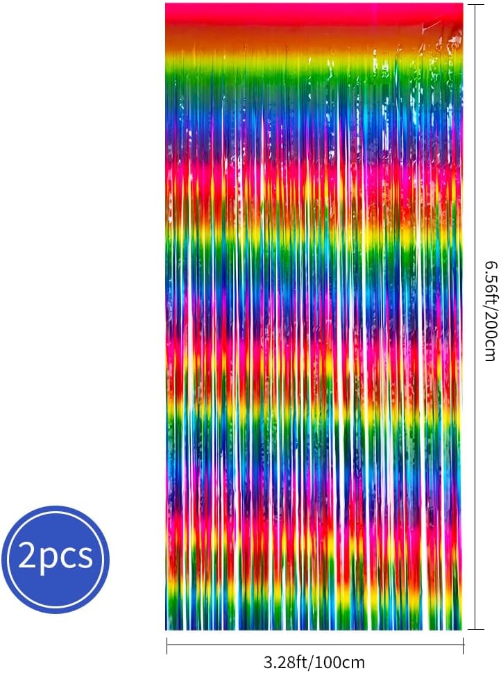 BEISHIDA 2 Pack Dark Rainbow Colorful Foil Fringe Curtain, Assort Color Tinsel Metallic Curtains Photo Backdrop for Birthday Party Wedding Engagement Bridal Shower