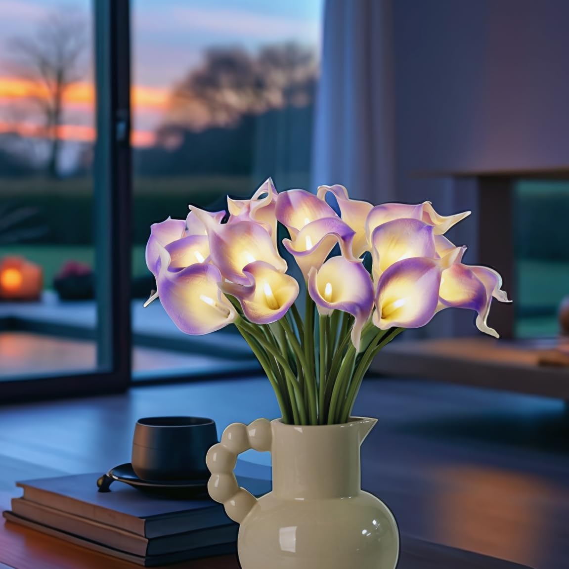20pcs Artificial Calla Lily Bouquet Lamp Faux Floarl Night Light Real Touch Flower Night Lamp LED Calla Lily Lighted Artificial Flower for Her Gifts Home Kitchen Decor(Light Purple)