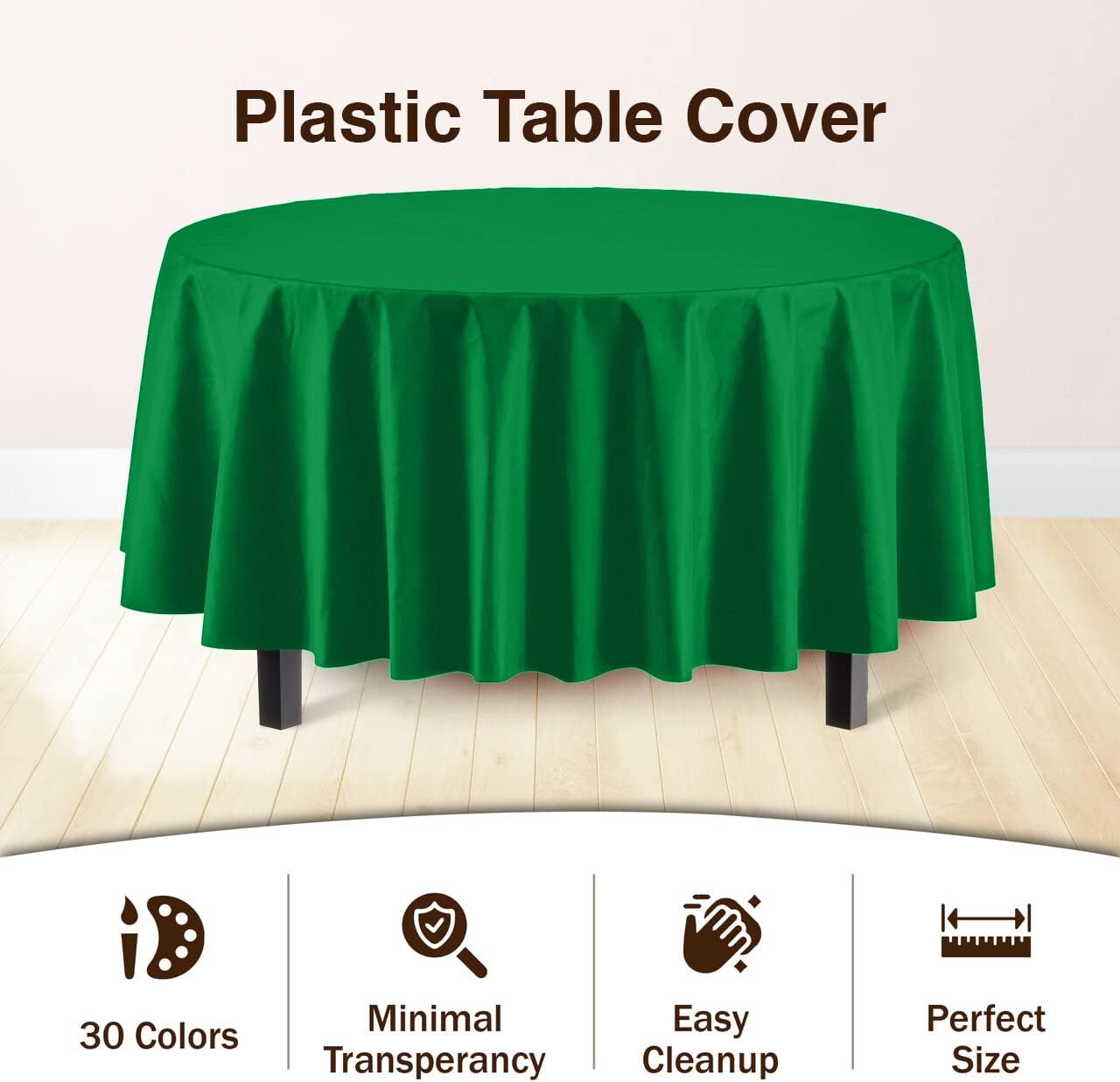 Party Solids 12-Pack Premium Plastic Tablecloth 84in. Round Table Cover - Emerald Green