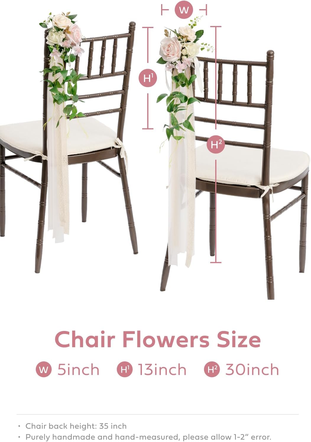 Ling's Moment 8pcs Wedding Artificial Aisle Pew Flowers Chair Decorations Arrangements with Chiffon Ribbons Blush Pink Cream for Ceremony Chair Back Floral Decor Reception Church Party Outdoor