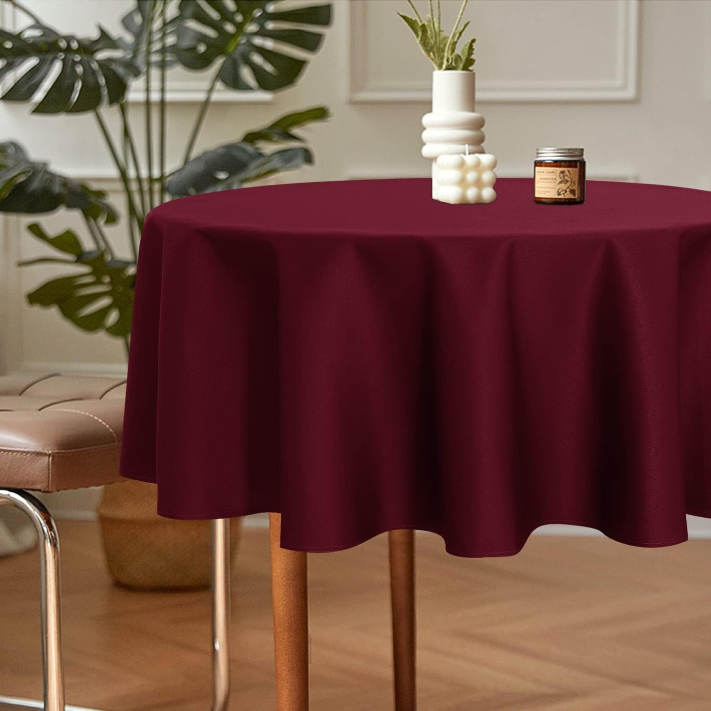 sancua 2 Pack Round Tablecloth 60 Inch Burgundy, Stain and Wrinkle Resistant Table Cloth - Washable Polyester Table Cover for Dining Tables, Buffet Parties and Camping