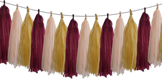 Burgundy Brown Champagne Tassel Garland Tissue Paper Banner,Table Decor,Party Decorations Supplies for Neutral Birthday Wedding Bridal Tassels,DIY Kits,Pack of 15