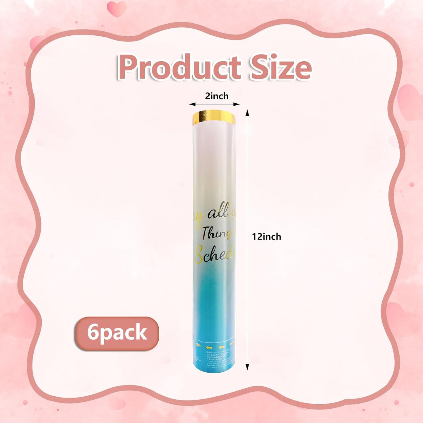 6 Pack Gender Reveal Confetti Cannon, 12 Inch Pink Biodegradable Confetti Poppers for Girl Gender Reveal, Birthday, Wedding, Baby Celebration, Parties