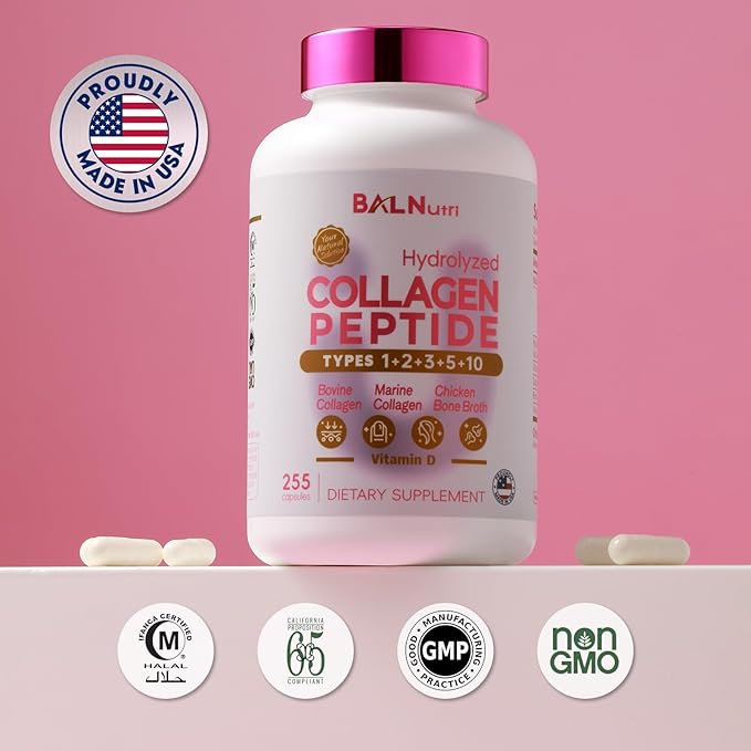Collagen PEPTIDE+HyaluronicAcid,Multi Collagen Complex Supplements for Women or Men | Multi Collagen Capsules Peptides for Skin,Hair,Nails,Joint,Wrinkles (255 Capsules, 3 Capsules Per Day)